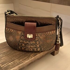 Brahmin brown/black/copper embossed shoulder bag with tassel and key clip